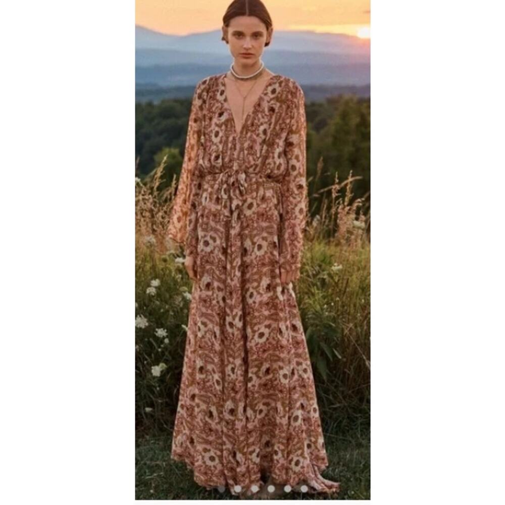 anthropologie MISA Los Angeles Gia Maxi Dress Bohemian floral chifffon  Size xs